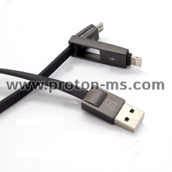 Кабел за данни 2 в 1, micro USB Iphone Lighting, Remax Strive RC-042t, 1м, Черен