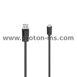 КАБЕЛ HAMA USB 2.0- MICRO USB, ПОЗЛАТЕНИ КОНЕКТОРИ, 0.75 М., 480 MBIT / СЕК, ЧЕРЕН