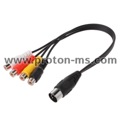 Кабел S-Video 5-Pin - 4RCA female, 30CM 5 Pin Male Din Plug to 4 RCA Phono Female Plugs Cable Wire Cord Connector