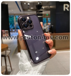 LUXURY WITH LENS PROTECTOR TRANSPARENT SILICONE CASE FOR IPHONE 14 PRO MAX PLATING CLEAR SHOCKPROOF COVER, deep purple