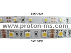 Гъвкава LED лента SMD3528, топло бяла, водоустойчива, IP67, 12VDC, 4.8W/M, 60 диода/M, 245lm/M, 1 м.
