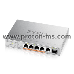 Switch ZyXEL XMG-105 5 Ports 2,5G + 1 SFP+, 4 ports 70W total PoE++ Desktop MultiGig unmanaged Switch
