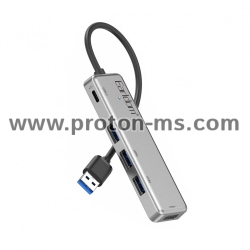 USB ХЪБ EARLDOM ET-HUB12, USB 2.0, 5 ПОРТА, СИВ