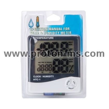 Термометър за вътрешна температура, влагомер, часовник, Метеостанция HTC-1