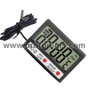 Дигитален термометър за външна и вътрешна температура с часовник ST-2