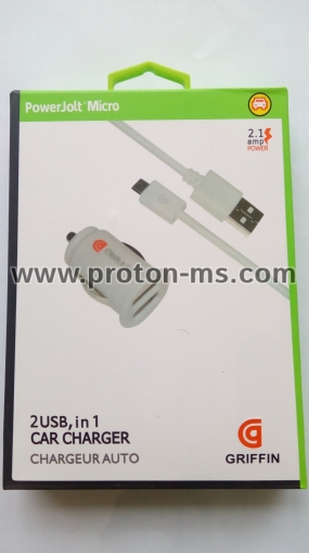 Зарядно Micro, 12V 2 USB порта + кабел Griffin