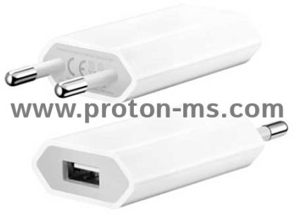 Зарядно с 1 USB, 1A, 220V, Мрежово зарядно устройство, 5V/1A 220V, 1.0m, Бял