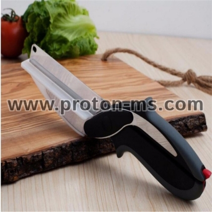 Кухненска ножица за зеленчуци и месо с дъска за рязане Clever Cutter, Мултифункционална Кухненска Ножица Smart Cutter 