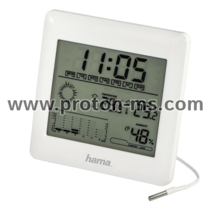 Electronic Weather Station HAMA "EWS-Trio" 136293, BlackDCF radio clock which automatically adjusts to the world's most accurate clock  Four-part set, comprising a base station and three radio outdoor sensors for displaying the time, weekday, date, temper