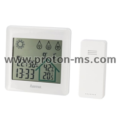 Electronic Weather Station HAMA "EWS-Trio" 136293, BlackDCF radio clock which automatically adjusts to the world's most accurate clock  Four-part set, comprising a base station and three radio outdoor sensors for displaying the time, weekday, date, temper