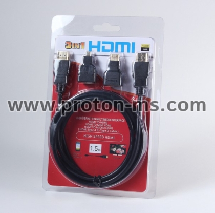 HDMI Кабел 1.5 м. с Мини HDMI и Micro HDMI накрайници