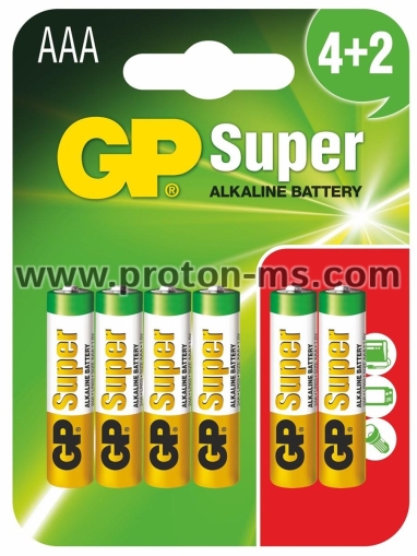 Алкална батерия GP SUPER LR03 AAA / 4+2 бр. в опаковка 1.5V