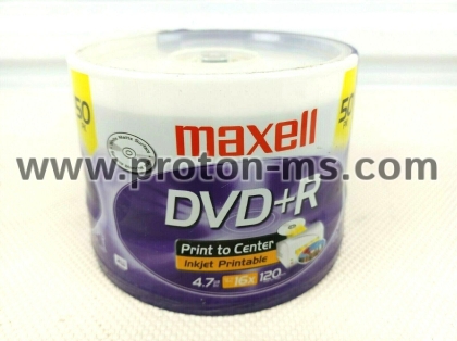 DVD+R MAXELL, 4,7 GB, 16x, Printable, 50 pk cake box