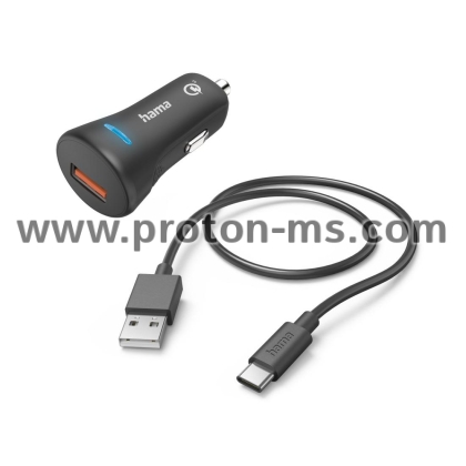 Зарядно за кола HAMA 12-24 V /USB-C 3A, 19.5W + кабел, 201615