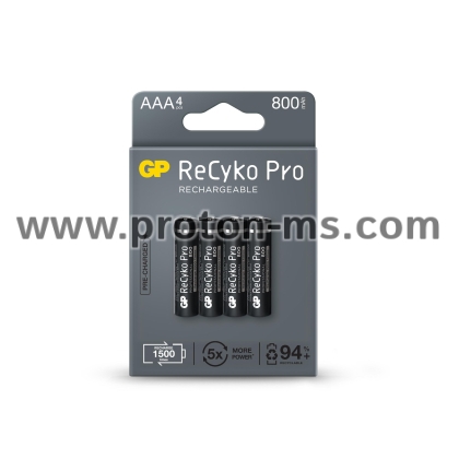 Акумулаторна Батерия GP R03 AAA 800mAh NiMH 85AAAHCB-EB4 RECYKO+ PRO до 1500 цикъла, 4 бр. в опаковка