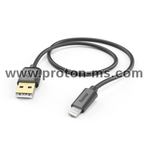 Кабел HAMA USB-A - Lightning 1.5м, позл.конектори,черен