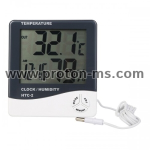 Термометър за вътрешна температура, влагомер, часовник, Метеостанция HTC-2