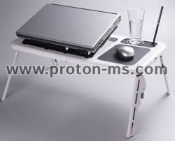 Преносима и сгъваема маса E-table за лаптоп с 2 броя вградени вентилатори