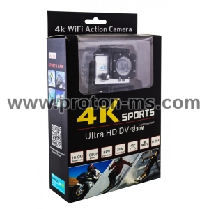 Спортна видеокамера, 4K - Ultra HD DV Sports, Wifi, Waterproof 30 M, 16 Mpx, Action Cam, H.264, Черна