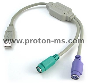 Преходник PS/2 към 2 USB - за USB-мишка/клавиатура към PS2 гнездо, USB преходен кабел към PS/2 female