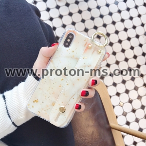 Луксозен Кейс за iPhone X / XS T Wrist Strap TPU Phone Case Marble Gold Foil Holder Case 