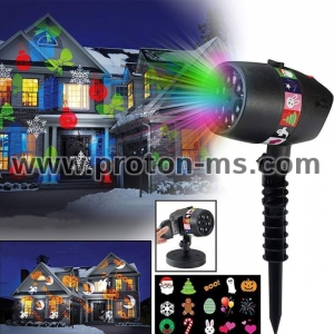 Лазерен прожектор с празнична украса за фасада, 12 приставки