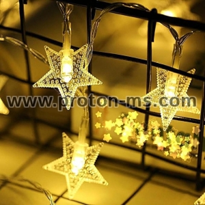 Декоративни 20 LED Лампи - Звезди, топло бяла светлина 