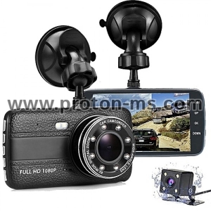 Регистратор с 2 камери + предна и задна камера, камера за кола, Нощно  Виждане, 4.0 inch  Full HD 1080p Car DVR 