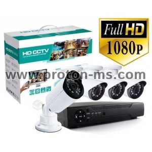 Комплект за видеонаблюдение, Комплект 4 броя камери, кабели, стойки, DVR  HD, вътрешен или външен монтаж