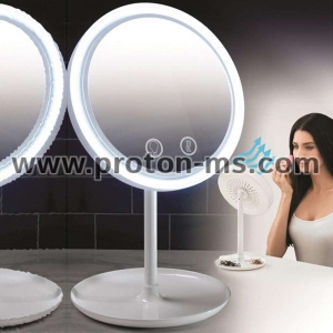 Огледало за гримиране с LED осветление и вентилатор