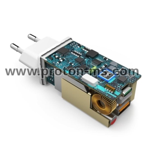 Зарядно 220V HAMA GaN, USB-C Power Delivery (PD) + USB-A QC 3.0, 65W, Бял