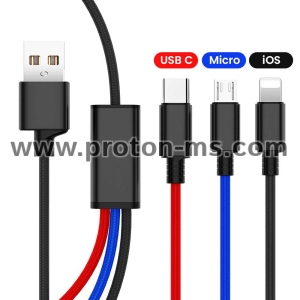Кабел 3 in 1 USB Cable for Type C, Micro, iPhone, 30см