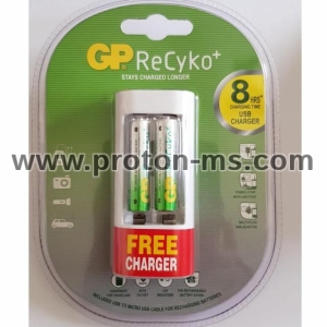 Зарядно устройство /powerbank / GP U211, micro USB, 1A, + 2 акум.батерии R6 AA, 2100mA