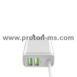 Мрежово зарядно устройство LDNIO A321, 5V 3.1A, 2 x USB, С кабел за iPhone 5/6/7SE, Бял 