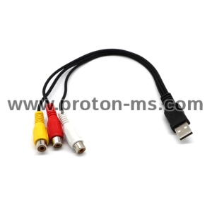 USB Male A to 3 RCA AV A/V TV Adapter Cord Cable USB to 3RCA Audio Video Cable , чинч