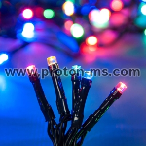 LED лампи, цветни, RGB, 60LED, 10.3м със зелен кабел, соларен панел и програми