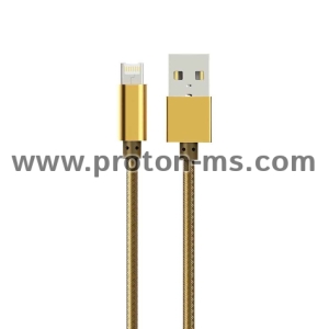 Кабел за данни, LDNIO, 2 в 1, Micro USB + Lightning (iPhone 5/6/7), С оплетка, Златист 