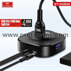 USB хъб Earldom ET-HUB06, USB 2.0, 4 Порта, Черен