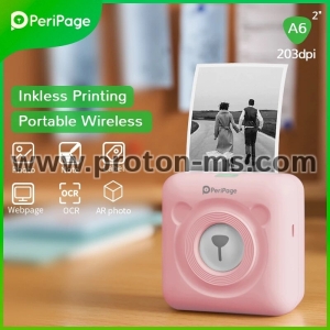 Безжичен Bluetooth принтер A6 PeriPage, Мини снимка, джобен принтер, 203dpi, USB, Android and iOS, 57x30 mm