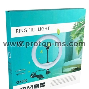 LED Селфи лампа за перфектни снимки, видео и блог с трипод  Ring Fill Light QX300 30 cm, 12"