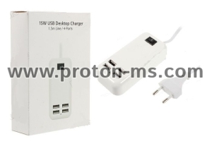 USB Зарядно / 4 порта / 220V, 3A, 15W