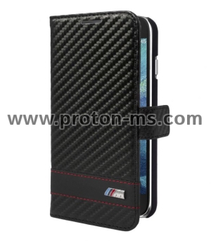 Черен кожен BMW Carbon калъф тип Портфейл MUVIT за Samsung Galaxy S6 BMFM011