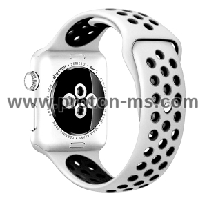 Силиконова Каишка Apple Watch 38/40/41мм/M-L, Strap For Apple Watch band 38mm 40mm 41mm iWatch Silicone, БЯЛО/ЧЕРНА