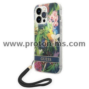 GUESS, iPhone 14 Pro Max, Flower Strap blue