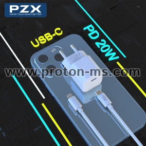 Мрежово зарядно устройство, 220V PZX P45 PD charge 20W с кабел Type C – Lightning