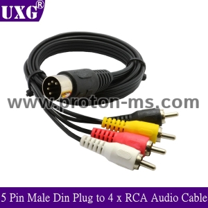 CABLE 5P DIN PLUG TO 4RCA PLUG, 1.5м, 5 Pin Male Din Plug to 4 x RCA Phono Male Plugs Audio Cable 0.5m/1.5m 5FT