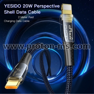 КАБЕЛ USB TYPE C – LIGHTNING YESIDO CA-102, 3A, 20W 2М
