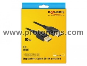 Кабел Delock  DisplayPort мъжко - DisplayPort мъжко, 2.0м, 8K 60 Hz, Черен