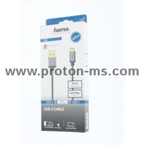 Кабел HAMA, USB-C мъжко - USB-A мъжко, 0.75 м., 5 звезди, 480Mbit/s, Черен