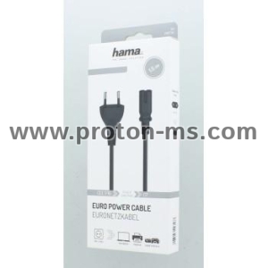 Hama Mains Cable, Euro Plug - 2-Pin Socket (Double Groove), 1.5 m